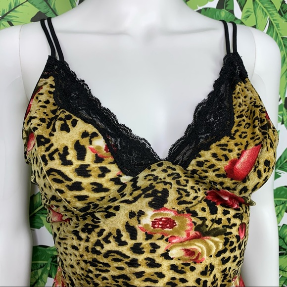 Retro Y2K Donna L'Oren Top Women's Size M/L Leopard Print 2000s Sexy Lounge - Picture 4 of 8